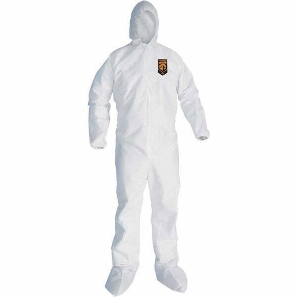 KleenGuard - Size 3XL SMS General Purpose Coveralls - White, Zipper Closure, Elastic Cuffs, with Boots, Serged Seams - Eagle Tool & Supply