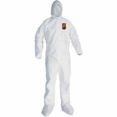 KleenGuard - Size 3XL SMS General Purpose Coveralls - White, Zipper Closure, Elastic Cuffs, with Boots, Serged Seams - Eagle Tool & Supply
