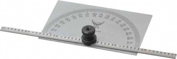PEC Tools - 0 to 6 Inch Rule Measurement Range, 0 to 180° Angle Measurement Range, Rectangle Head Tempered Steel Protractor and Depth Gage - 1° Angle Graduation, 3-5/16 Inch Head Length, 2 Inch Head Width - Eagle Tool & Supply