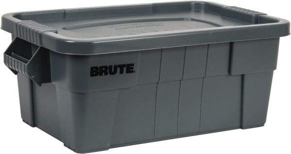 Rubbermaid - 14 Gal, 400 Lb Load Capacity Gray Polyethylene Tote Container - Nesting, 27.9" Long x 16-1/2" Wide x 10.7" High, Lid Included - Eagle Tool & Supply