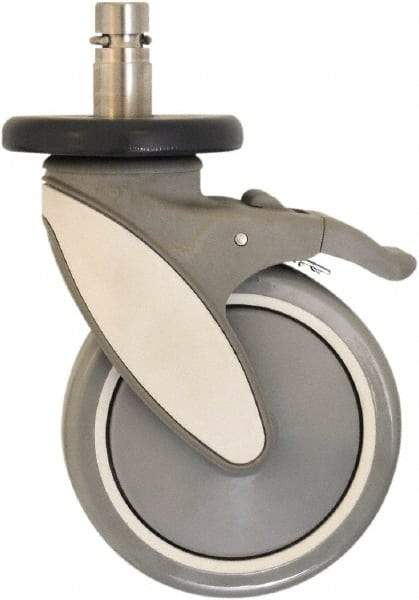 Eagle MHC - 5" Diam x 1-1/4" Wide x 8-5/8" OAH Stem Mount Swivel Caster with Brake - Polyurethane, 250 Lb Capacity, Delrin Bearing, 1" Round Stem - Eagle Tool & Supply