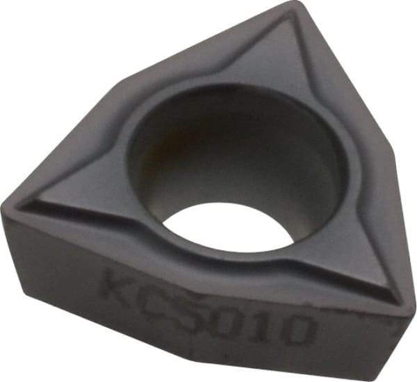Kennametal - WPMT32.51 LF Grade KC5010 Carbide Turning Insert - TiAlN Finish, 80° Trigon, 3/8" Inscr Circle, 5/32" Thick, 1/64" Corner Radius - Eagle Tool & Supply
