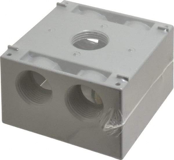 Cooper Crouse-Hinds - 2 Gang, (5) 1" Knockouts, Aluminum Square Outlet Box - 4-1/2" Overall Height x 4-1/2" Overall Width x 2-21/32" Overall Depth, Weather Resistant - Eagle Tool & Supply