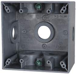 Cooper Crouse-Hinds - 2 Gang, (7) 3/4" Knockouts, Aluminum Square Outlet Box - 4-1/2" Overall Height x 4-1/2" Overall Width x 2-21/32" Overall Depth, Weather Resistant - Eagle Tool & Supply