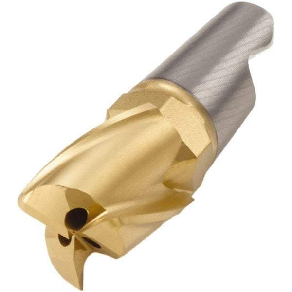 Seco - MM06 M02 Grade F40M Carbide End Milling Tip Insert - TiAlN/TiN Finish, 3 Flutes, 0.236" Cutting Diam, 0.296" Depth of Cut, 0.39" Extension, 0.039" Cnr Rad - Eagle Tool & Supply