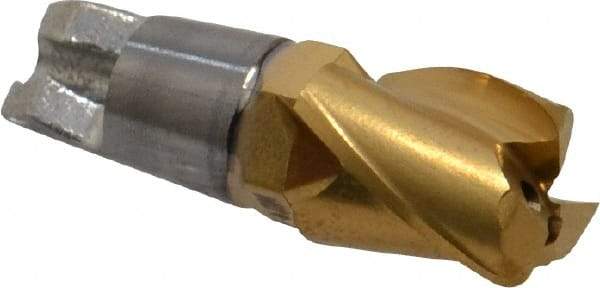 Seco - MM08 M03 Grade F40M Carbide End Milling Tip Insert - TiAlN/TiN Finish, 3 Flutes, 0.315" Cutting Diam, 0.394" Depth of Cut, 0.512" Extension, 0.039" Cnr Rad - Eagle Tool & Supply
