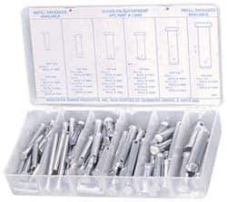 Precision Brand - 83 Piece, 3/16 to 1/2" Pin Diam, Clevis Pin Assortment - 1 to 2" Long, Steel, Zinc Plated - Eagle Tool & Supply