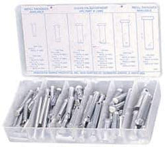 Precision Brand - 83 Piece, 3/16 to 1/2" Pin Diam, Clevis Pin Assortment - 1 to 2" Long, Steel, Zinc Plated - Eagle Tool & Supply