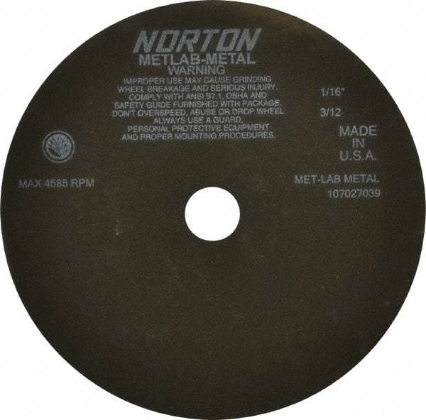 Norton - 10" 90 Grit Aluminum Oxide Cutoff Wheel - 1/16" Thick, 1-1/4" Arbor, 4,585 Max RPM, Use with Angle Grinders - Eagle Tool & Supply