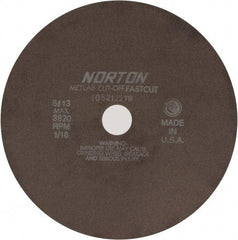 Norton - 10" 90 Grit Aluminum Oxide Cutoff Wheel - 1/16" Thick, 1-1/4" Arbor, 3,820 Max RPM, Use with Angle Grinders - Eagle Tool & Supply