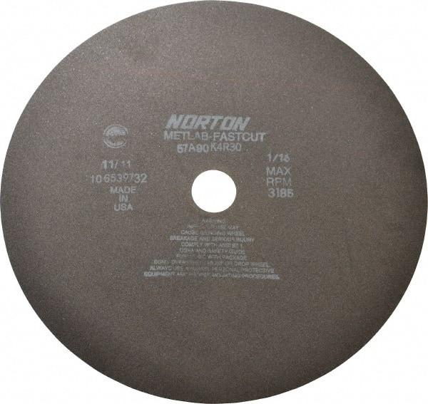 Norton - 12" 90 Grit Aluminum Oxide Cutoff Wheel - 1/16" Thick, 1-1/4" Arbor, 3,185 Max RPM, Use with Angle Grinders - Eagle Tool & Supply