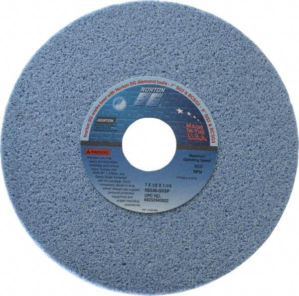 Norton - 7" Diam x 1-1/4" Hole x 1/2" Thick, G Hardness, 46 Grit Surface Grinding Wheel - Ceramic, Type 1, Coarse Grade, 3,600 Max RPM, Vitrified Bond, No Recess - Eagle Tool & Supply