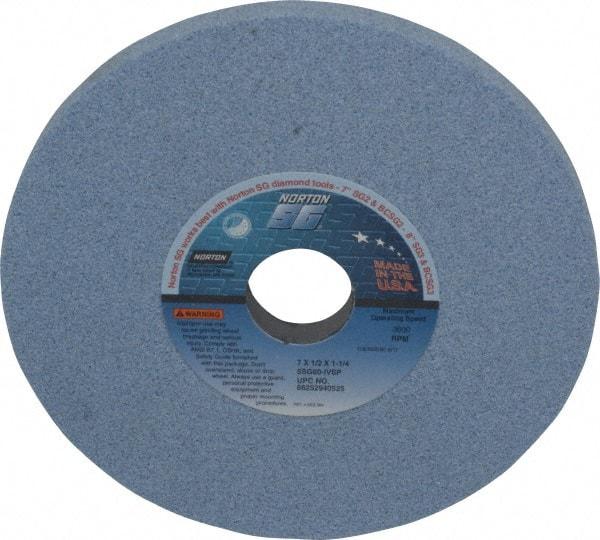 Norton - 7" Diam x 1-1/4" Hole x 1/2" Thick, I Hardness, 60 Grit Surface Grinding Wheel - Ceramic, Type 1, Medium Grade, 3,600 Max RPM, Vitrified Bond, No Recess - Eagle Tool & Supply