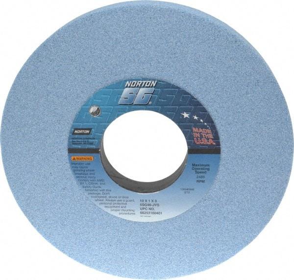 Norton - 10" Diam x 3" Hole x 1" Thick, J Hardness, 46 Grit Surface Grinding Wheel - Ceramic, Type 1, Coarse Grade, 2,485 Max RPM, Vitrified Bond, No Recess - Eagle Tool & Supply