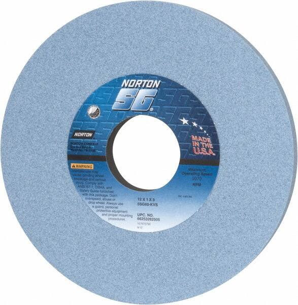 Norton - 12" Diam x 3" Hole x 1" Thick, K Hardness, 60 Grit Surface Grinding Wheel - Ceramic, Type 1, Medium Grade, 2,070 Max RPM, Vitrified Bond, No Recess - Eagle Tool & Supply