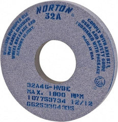 Norton - 14" Diam x 5" Hole x 1" Thick, I Hardness, 46 Grit Surface Grinding Wheel - Ceramic, Type 1, Coarse Grade, 1,800 Max RPM, Vitrified Bond, No Recess - Eagle Tool & Supply