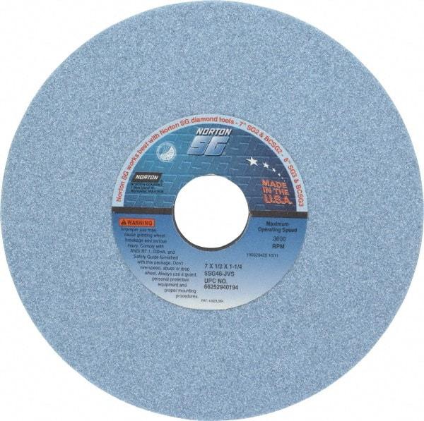 Norton - 7" Diam x 1-1/4" Hole x 1/2" Thick, J Hardness, 46 Grit Surface Grinding Wheel - Ceramic, Type 1, Coarse Grade, 3,600 Max RPM, Vitrified Bond, No Recess - Eagle Tool & Supply