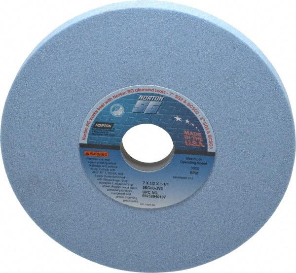 Norton - 7" Diam x 1-1/4" Hole x 1/2" Thick, J Hardness, 60 Grit Surface Grinding Wheel - Ceramic, Type 1, Medium Grade, 3,600 Max RPM, Vitrified Bond, No Recess - Eagle Tool & Supply