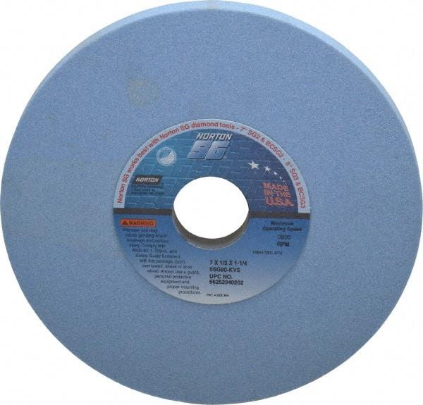 Norton - 7" Diam x 1-1/4" Hole x 1/2" Thick, K Hardness, 80 Grit Surface Grinding Wheel - Ceramic, Type 1, Medium Grade, 3,600 Max RPM, Vitrified Bond, No Recess - Eagle Tool & Supply