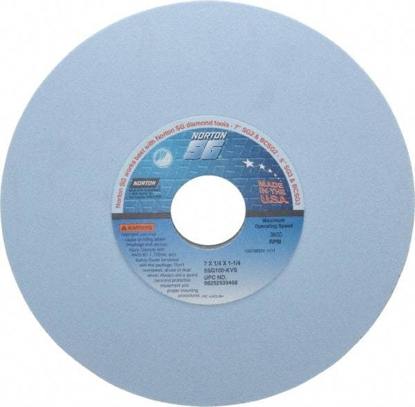Norton - 7" Diam x 1-1/4" Hole x 1/4" Thick, K Hardness, 100 Grit Surface Grinding Wheel - Ceramic, Type 1, Fine Grade, 3,600 Max RPM, Vitrified Bond, No Recess - Eagle Tool & Supply