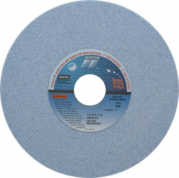 Norton - 7" Diam x 1-1/4" Hole x 1/4" Thick, I Hardness, 46 Grit Surface Grinding Wheel - Ceramic, Type 1, Coarse Grade, 3,600 Max RPM, Vitrified Bond, No Recess - Eagle Tool & Supply