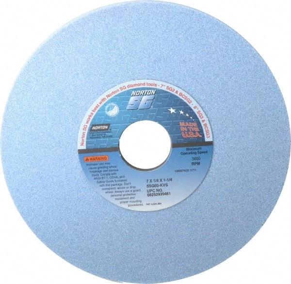 Norton - 7" Diam x 1-1/4" Hole x 1/4" Thick, K Hardness, 60 Grit Surface Grinding Wheel - Ceramic, Type 1, Medium Grade, 3,600 Max RPM, Vitrified Bond, No Recess - Eagle Tool & Supply