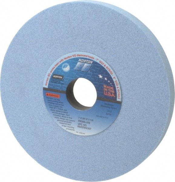 Norton - 7" Diam x 1-1/4" Hole x 3/4" Thick, J Hardness, 60 Grit Surface Grinding Wheel - Ceramic, Type 1, Medium Grade, 3,600 Max RPM, Vitrified Bond, No Recess - Eagle Tool & Supply