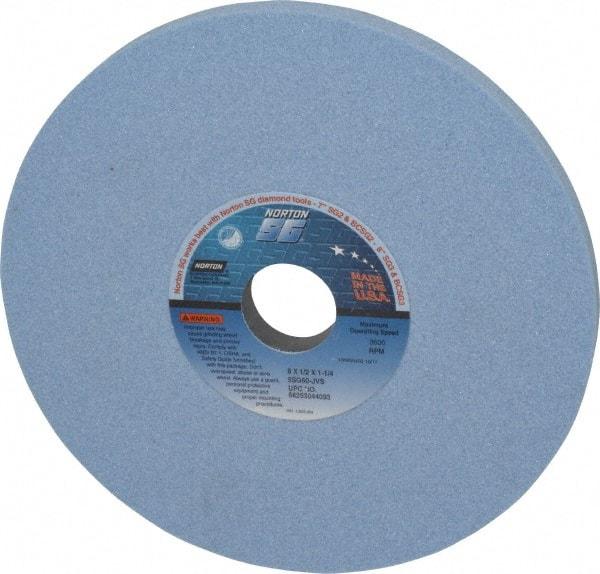 Norton - 8" Diam x 1-1/4" Hole x 1/2" Thick, J Hardness, 60 Grit Surface Grinding Wheel - Ceramic, Type 1, Medium Grade, 3,600 Max RPM, Vitrified Bond, No Recess - Eagle Tool & Supply
