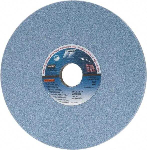 Norton - 8" Diam x 1-1/4" Hole x 1/2" Thick, K Hardness, 60 Grit Surface Grinding Wheel - Ceramic, Type 1, Medium Grade, 3,600 Max RPM, Vitrified Bond, No Recess - Eagle Tool & Supply