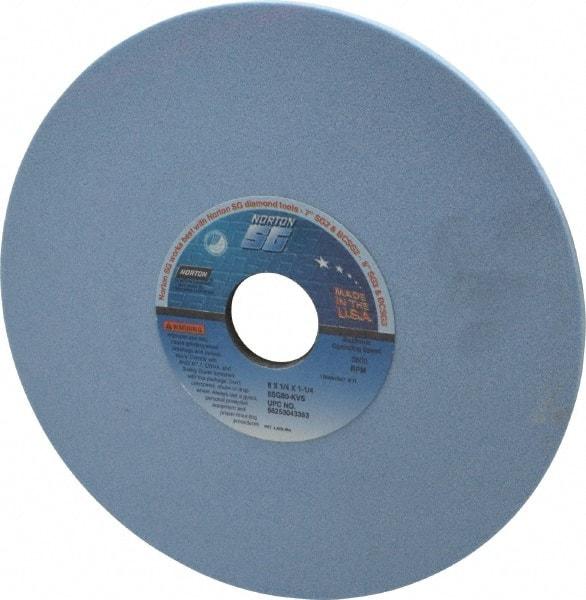 Norton - 8" Diam x 1-1/4" Hole x 1/4" Thick, K Hardness, 80 Grit Surface Grinding Wheel - Ceramic, Type 1, Medium Grade, 3,600 Max RPM, Vitrified Bond, No Recess - Eagle Tool & Supply