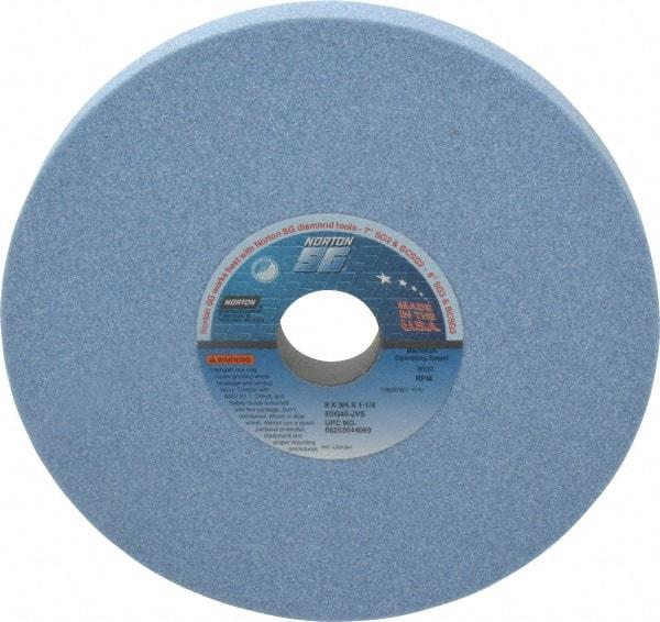 Norton - 8" Diam x 1-1/4" Hole x 3/4" Thick, J Hardness, 46 Grit Surface Grinding Wheel - Ceramic, Type 1, Coarse Grade, 3,600 Max RPM, Vitrified Bond, No Recess - Eagle Tool & Supply