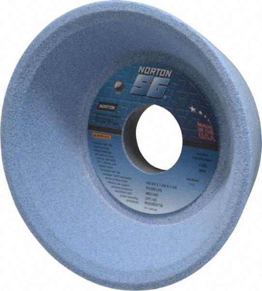 Norton - 5" Diam, 1-1/4" Hole Size, 1-3/4" Overall Thickness, 60 Grit, Type 11 Tool & Cutter Grinding Wheel - Medium Grade, Ceramic, L Hardness, Vitrified Bond, 4,585 RPM - Eagle Tool & Supply