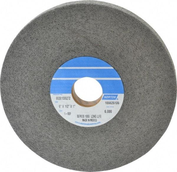 Norton - 6" Diam, 1/2" Face Width, 1" Center Hole, Fine Grade, Silicon Carbide Deburring Wheel - Convolute, Hard Density 9 Grade, 4,500 RPM - Eagle Tool & Supply
