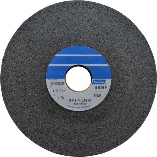 Norton - 6" Diam, 1" Face Width, 1" Center Hole, Medium Grade, Silicon Carbide Deburring Wheel - Convolute, Hard Density 7 Grade, 6,000 RPM - Eagle Tool & Supply