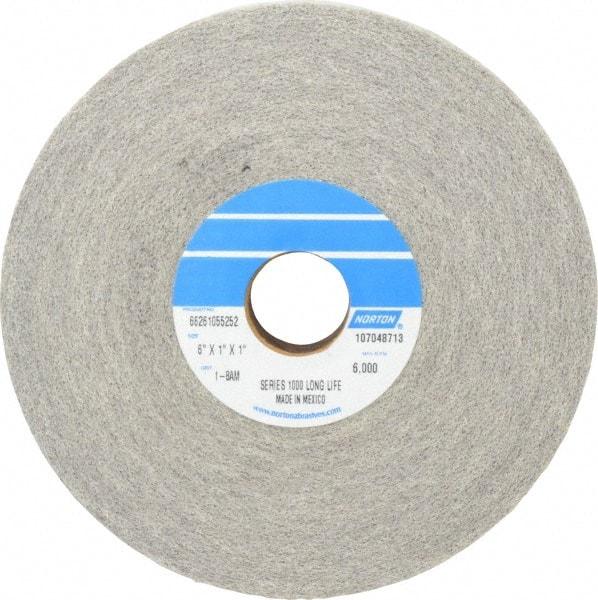 Norton - 6" Diam, 1" Face Width, 1" Center Hole, Medium Grade, Aluminum Oxide Deburring Wheel - Convolute, Hard Density 8 Grade, 4,500 RPM - Eagle Tool & Supply
