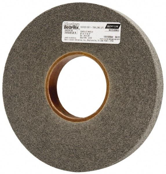 Norton - 8" Diam, 1" Face Width, 3" Center Hole, Medium Grade, Silicon Carbide Deburring Wheel - Convolute, Hard Density 7 Grade, 4,500 RPM - Eagle Tool & Supply