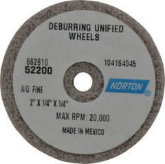 Norton - 2" Diam, 1/4" Face Width, 1/4" Center Hole, Very Fine Grade, Aluminum Oxide Deburring Wheel - Unitized, Medium Grade, 20,000 RPM - Eagle Tool & Supply