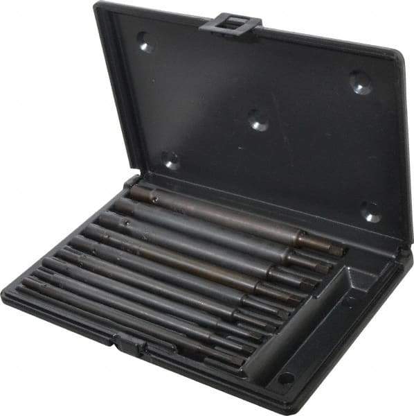 Walton - #0 to 1/2" Tap Extension Set - Alloy Steel, 8" Overall Length, 5/8" Max Outside Diam, 0.219, 0.318, 0.323, 0.367, 0.381, (4) 0.255" Extension Shank Diam, 9 Piece Set - Eagle Tool & Supply