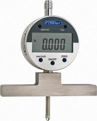 Fowler - 0" to 22" Alloy Steel Electronic Depth Gage - 0.0008" Accuracy, 0.01mm Resolution, 4" Base Length - Eagle Tool & Supply