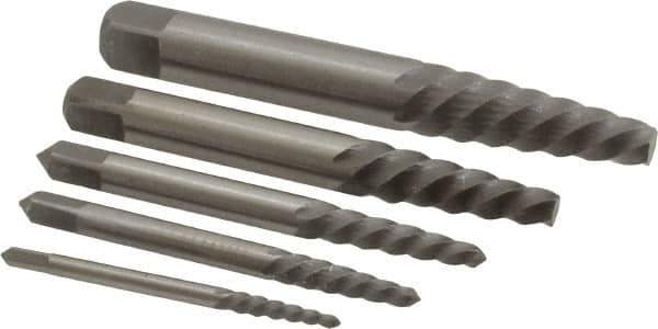 Interstate - 5 Piece Spiral Flute Screw Extractor Set - Screw Range 3/16 to 3/4" - Eagle Tool & Supply