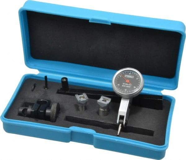 Fowler - 8 Piece, 0" to 0.03" Measuring Range, 1-1/8" Dial Diam, 0-15-0 Dial Reading, Black Dial Test Indicator Kit - 0.4" Contact Point Length, 0.04 & 0.08" Ball Diam, 0.0005" Dial Graduation - Eagle Tool & Supply