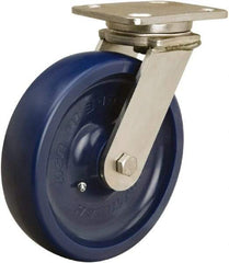 Hamilton - 8" Diam x 2" Wide x 9-1/2" OAH Top Plate Mount Swivel Caster - Polyurethane, 1,500 Lb Capacity, Stainless Steel Double Shielded Precision Ball Bearing, 4 x 5" Plate - Eagle Tool & Supply
