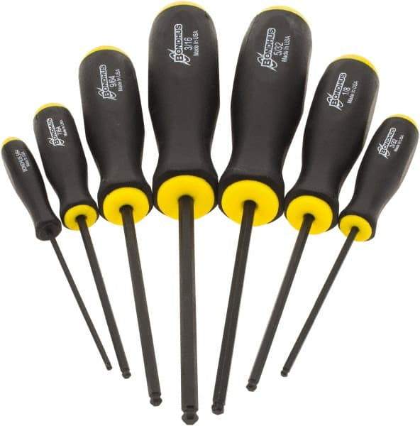 Bondhus - 7 Piece, 5/64 to 3/16" Ball End Hex Driver Set - Comes in Vinyl Pouch - Eagle Tool & Supply