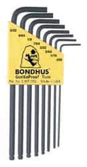 Bondhus - 8 Piece L-Key Ball End Hex Key Set - Hex Range 0.05 to 5/32" - Eagle Tool & Supply