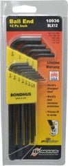 Bondhus - 12 Piece L-Key Ball End Hex Key Set - Hex Range 0.05 to 5/16" - Eagle Tool & Supply