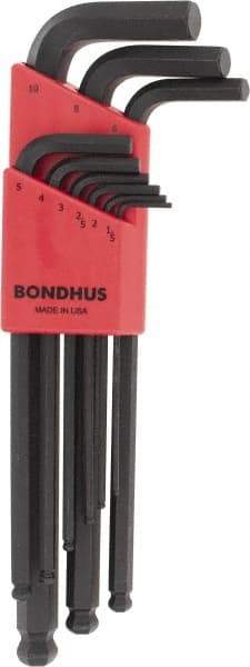 Bondhus - 9 Piece L-Key Ball End Hex Key Set - Hex Range 1.5 to 10mm - Eagle Tool & Supply