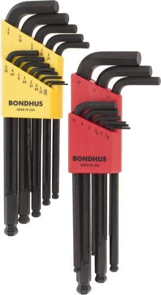 Bondhus - 22 Piece L-Key Ball End Hex Key Set - Hex Range 0.05 to 3/8" - Eagle Tool & Supply