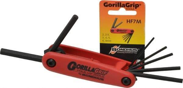 Bondhus - 7 Piece Fold-Up Hex Key Set - Hex Range 2 to 8mm - Eagle Tool & Supply