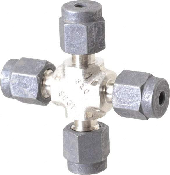 Parker - 1/8" OD, Stainless Steel Union Cross - 7/16" Hex, All Comp Ends - Eagle Tool & Supply