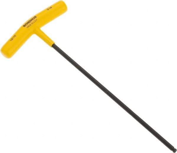 Bondhus - 3/16" Hex, T-Handle Cushion Grip, Ball End Hex Key - 9-13/64" OAL, Protanium High Torque Steel, Inch System of Measurement - Eagle Tool & Supply